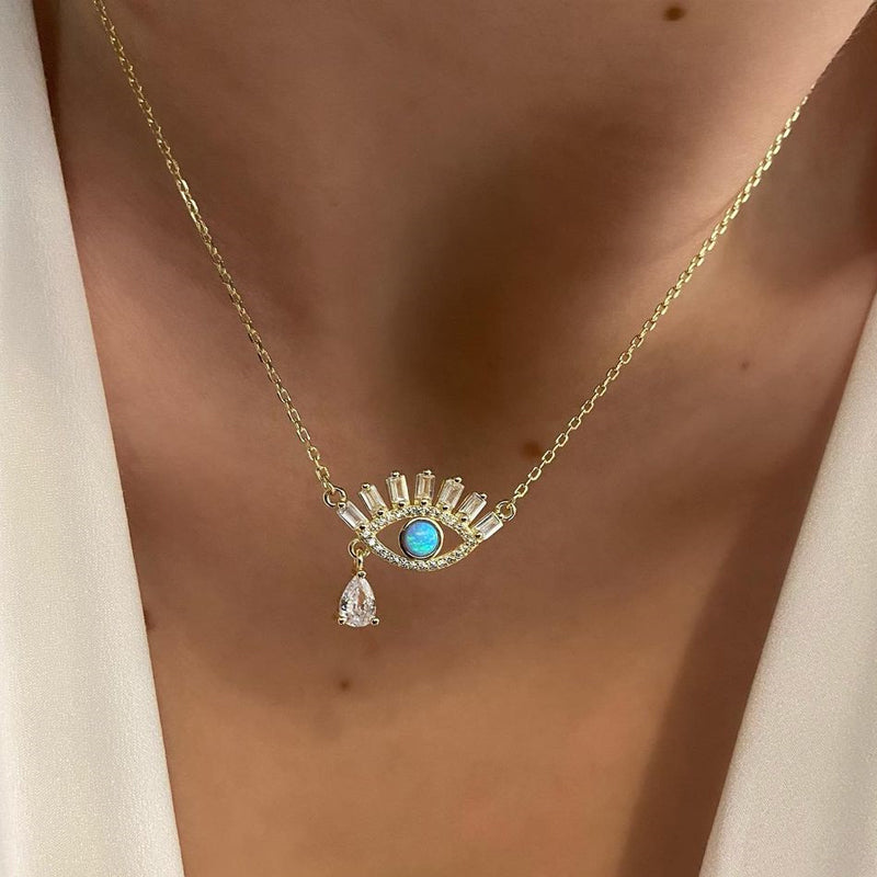 Evil Eye Rhinestone Necklace - Gold