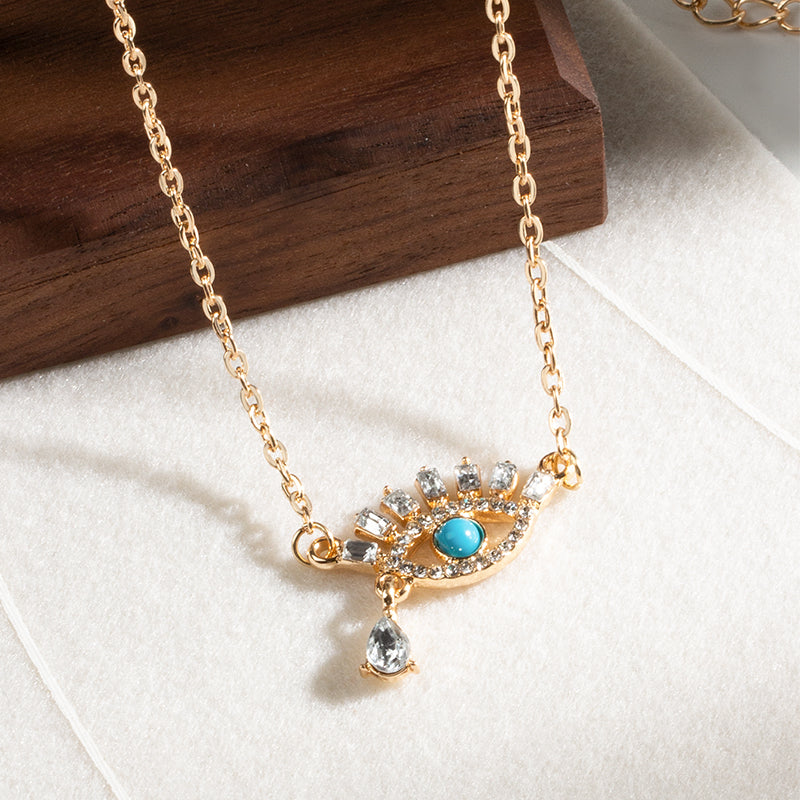 Evil Eye Rhinestone Necklace - Gold