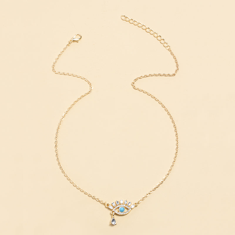 Evil Eye Rhinestone Necklace - Gold