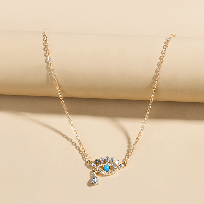 Evil Eye Rhinestone Necklace - Gold