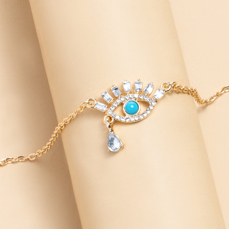 Evil Eye Rhinestone Necklace - Gold