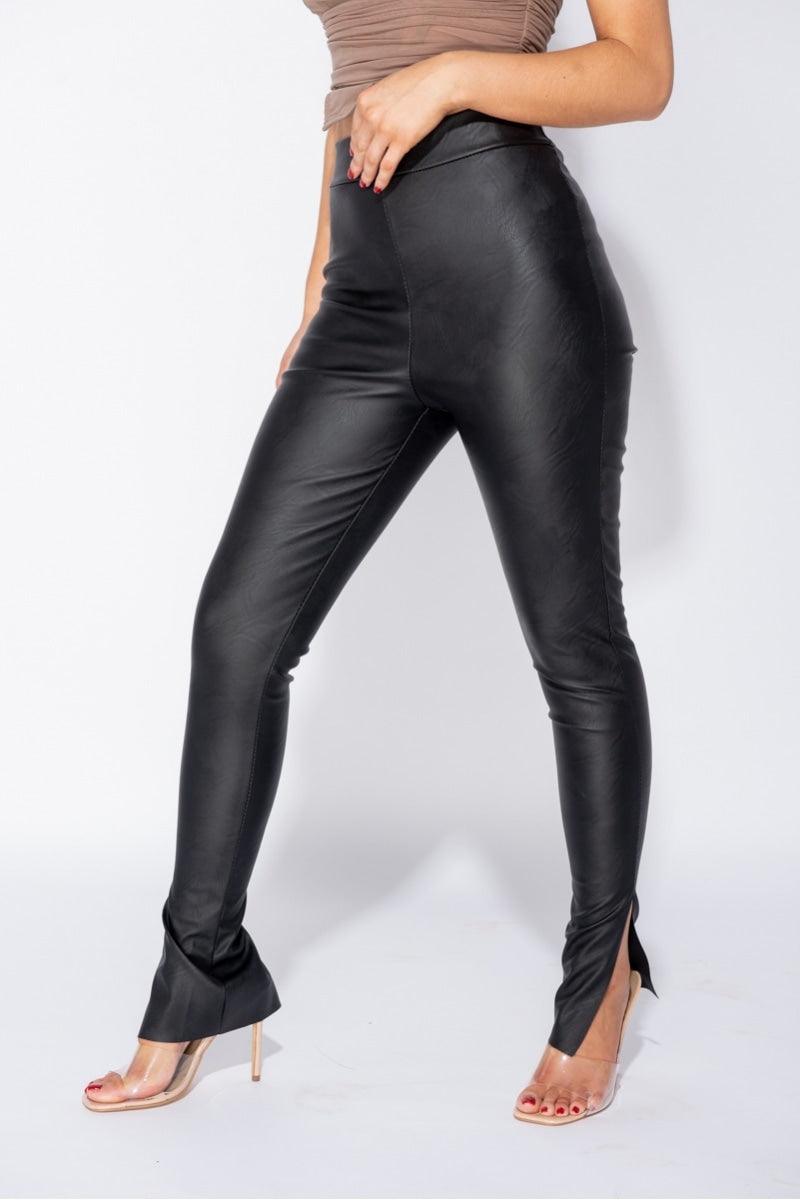 HTNBO Womens Faux Leather Leggings Mid Waisted Pleather Straight