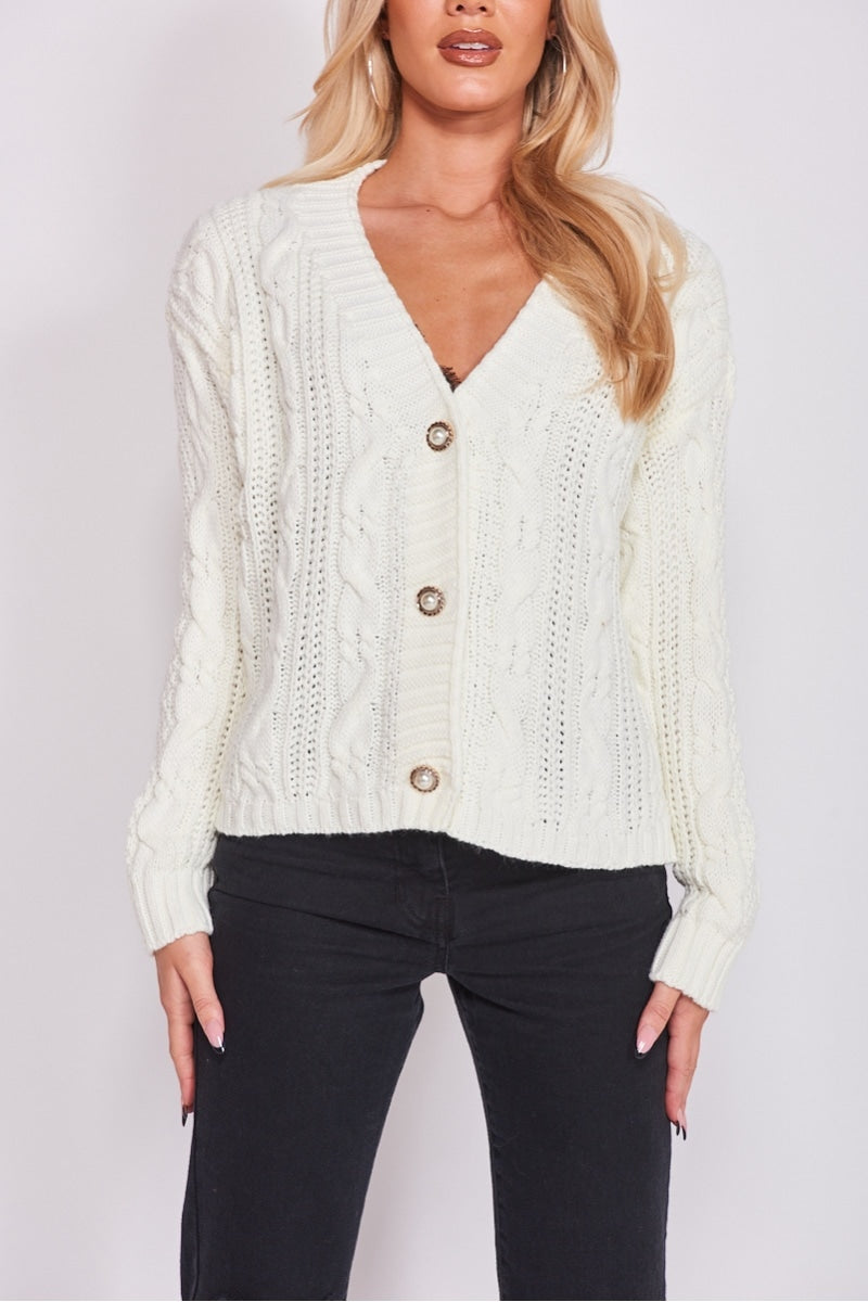 Empress Cable Knit Cardigan - Cream