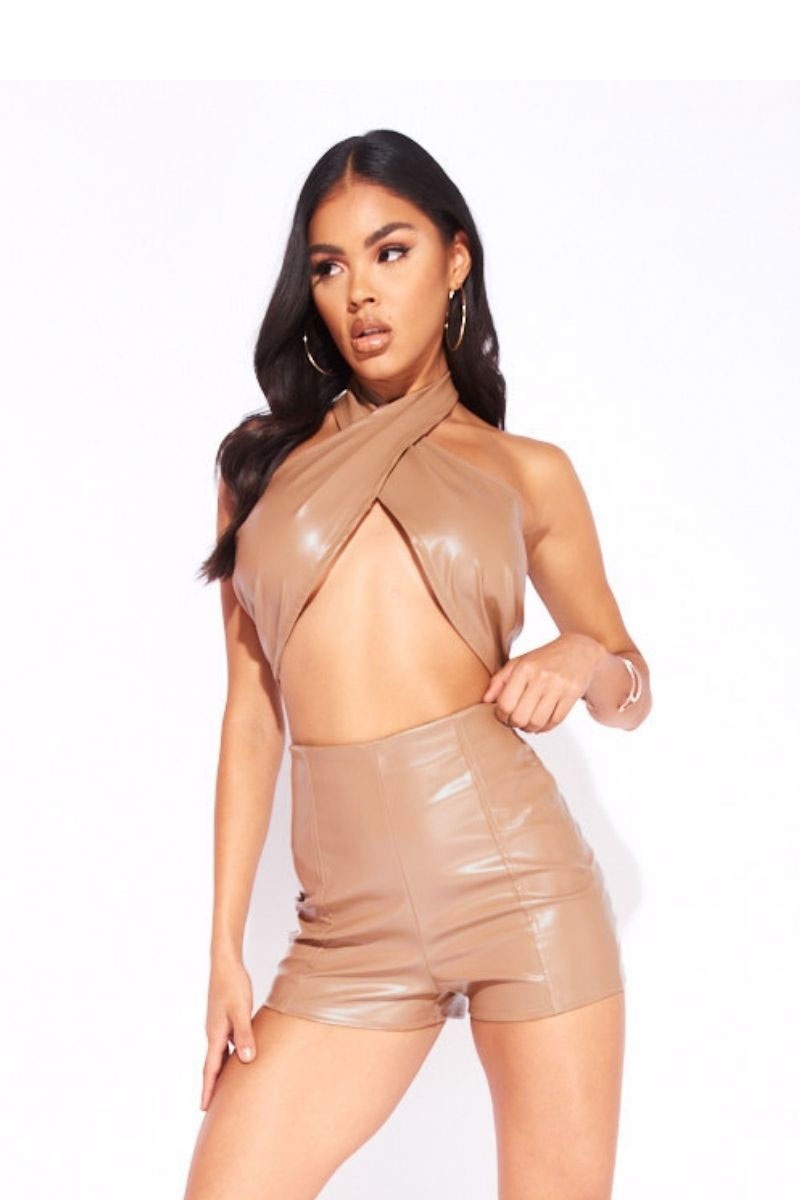 Don't Cross Me Faux Leather Short Set